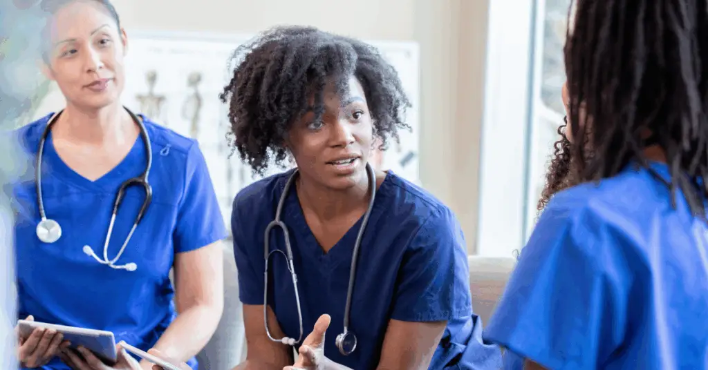 nurses talking in hospital