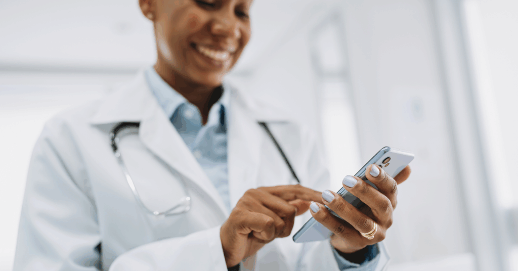 doctor searches on smart phone
