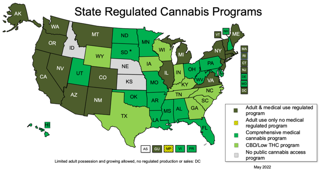 2022 State Regulated Cannabis Program US Map