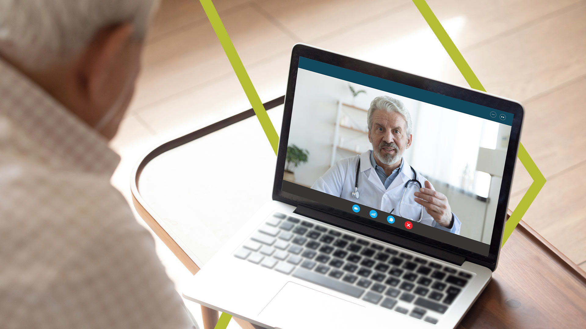 Doctor speaking to patient on a laptop through SCP Health's Advanced Care in the Home solution.