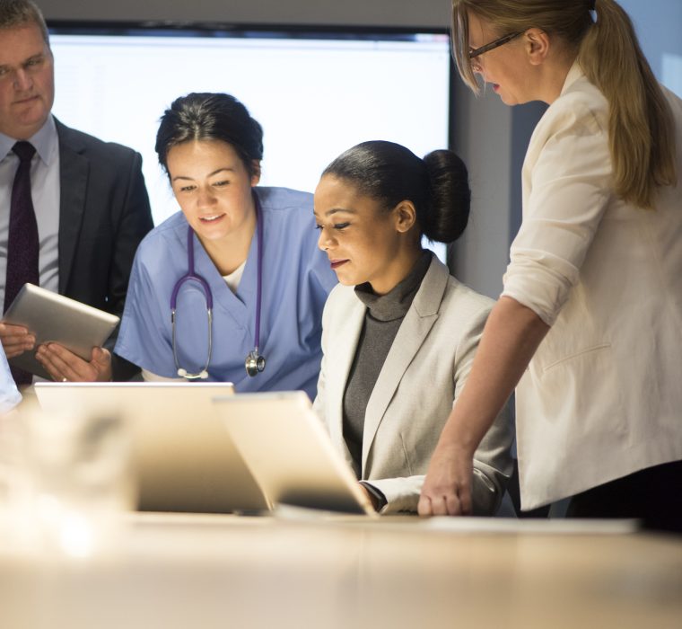medical team hear presentations from business